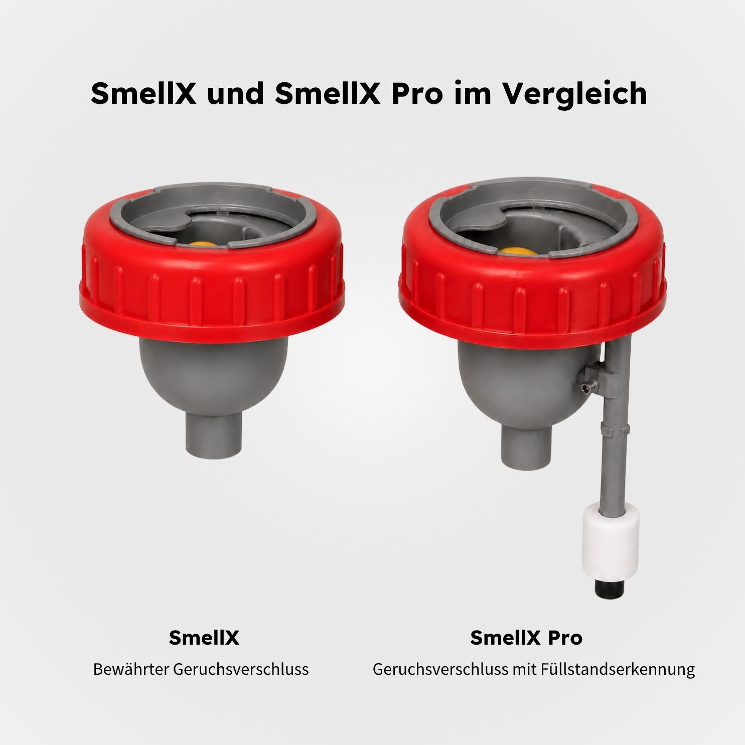 Vergleich von BioTioo SmellX und SmellX Pro Geruchsverschluss mit Füllstandserkennung