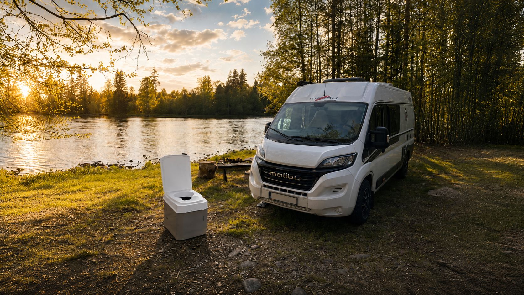 Die BioTioo Komposttoilette platziert nemen dem Malibu Camper.