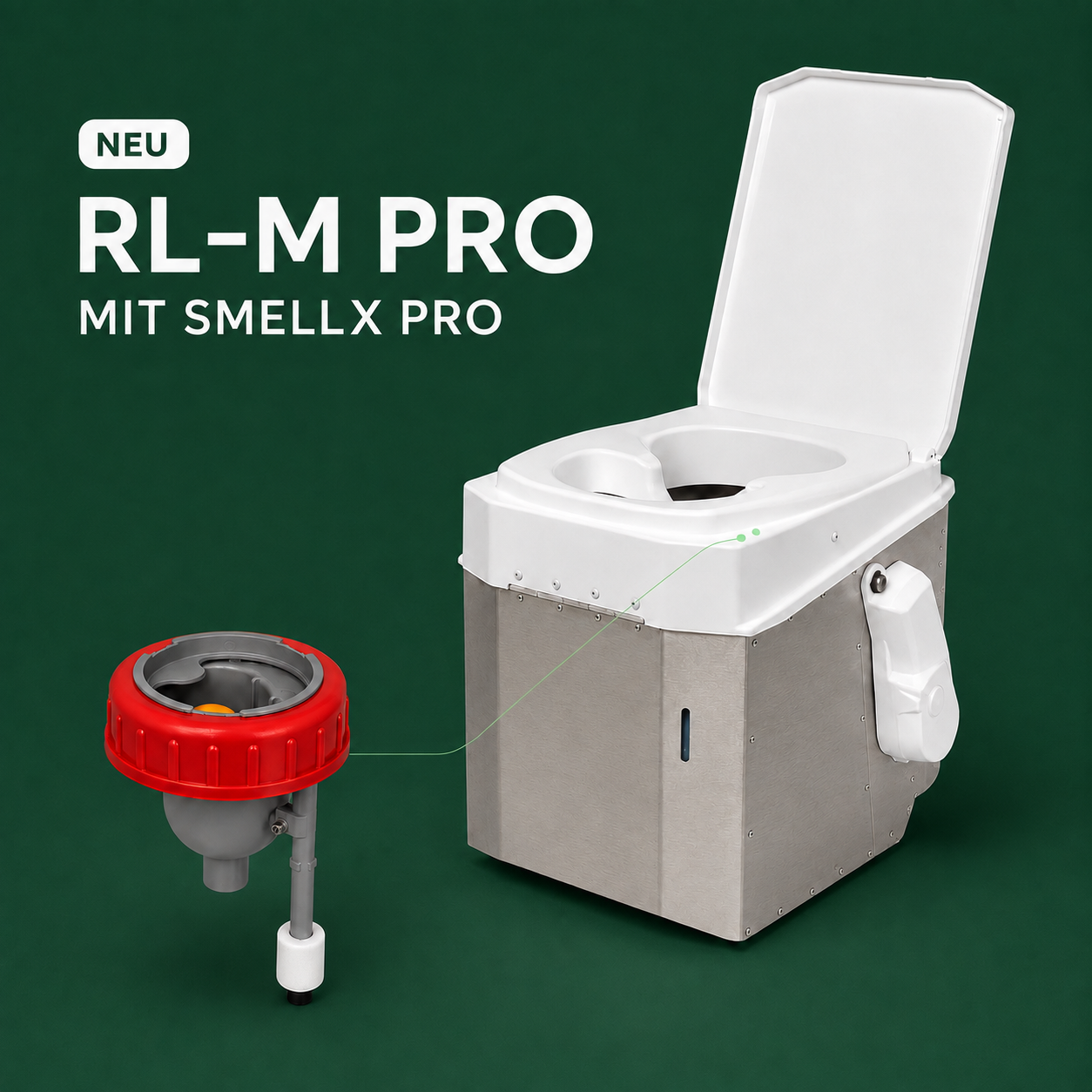 BioTioo RL-M Pro in Edelstahl mit SmellX Pro, TiooTronic und elektrischer Füllstandsanzeige.